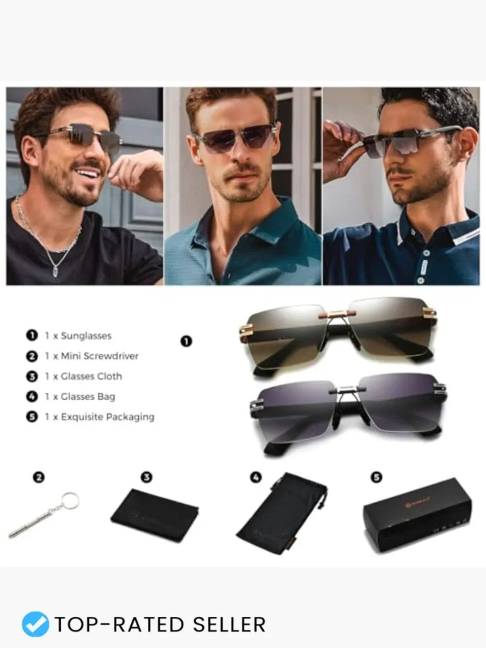 Rimless Rectangle Sunglasses Square Frameless Shades Y2K Vintage UV Protection